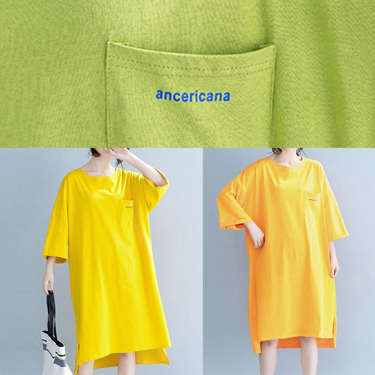 Modern yellow Cotton clothes For Women o neck half sleeve tunic Dress SDL200425