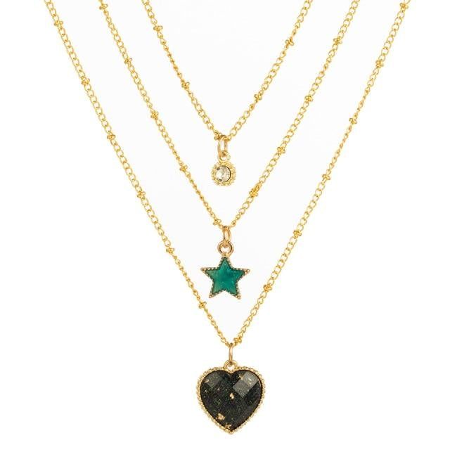 Multilayer Necklaces Charm Jewelry Heart Stars Round Coin Portrait Dollar N010980B Touchy Style