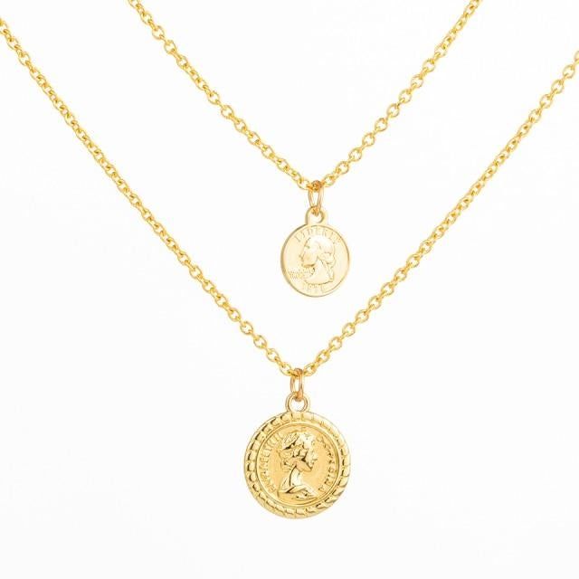 Multilayer Necklaces Charm Jewelry Heart Stars Round Coin Portrait Dollar N010980B Touchy Style