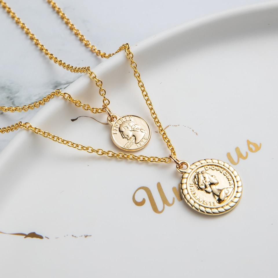 Multilayer Necklaces Charm Jewelry Heart Stars Round Coin Portrait Dollar N010980B Touchy Style