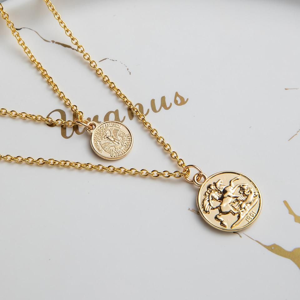 Multilayer Necklaces Charm Jewelry Heart Stars Round Coin Portrait Dollar N010980B Touchy Style