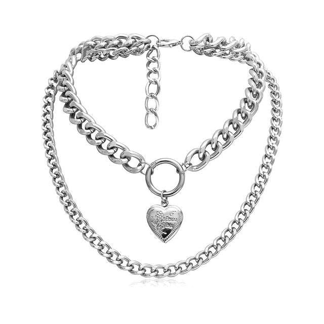 Multilayer Necklaces Charm Jewelry Punk Metal Heart Touchy Style