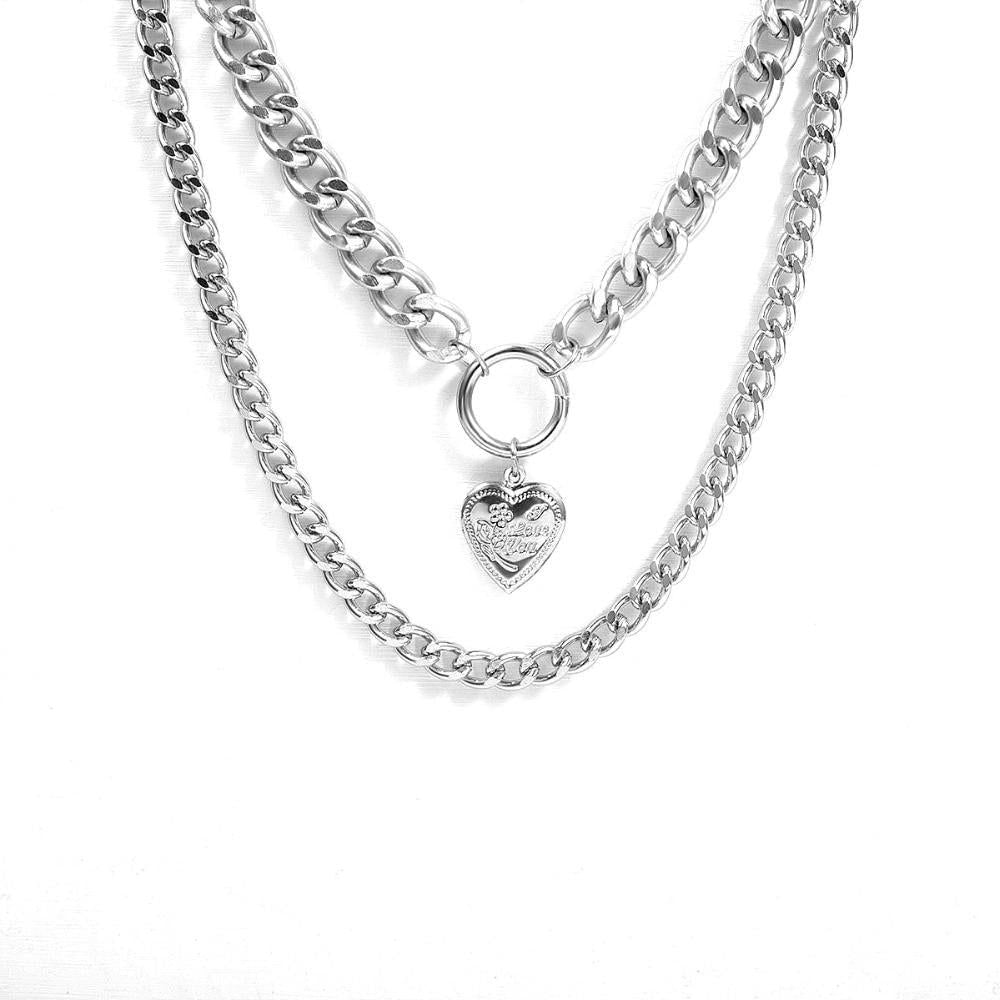 Multilayer Necklaces Charm Jewelry Punk Metal Heart Touchy Style