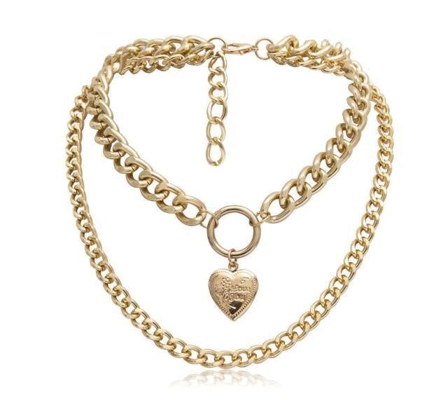 Multilayer Necklaces Charm Jewelry Punk Metal Heart Touchy Style