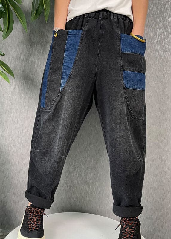 Natural Black Patchwork denim harem Pants Spring BSNZK-LPTS211124