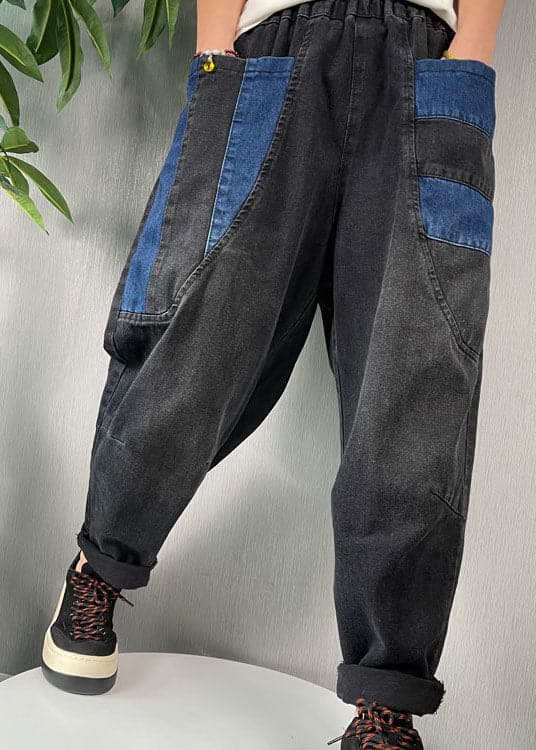 Natural Black Patchwork denim harem Pants Spring BSNZK-LPTS211124