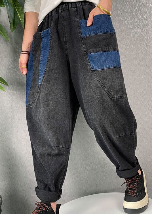 Natural Black Patchwork denim harem Pants Spring BSNZK-LPTS211124