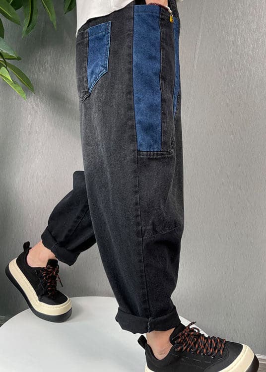 Natural Black Patchwork denim harem Pants Spring BSNZK-LPTS211124