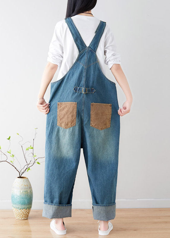 Natural Blue pockets Patchwork denim Jumpsuits Spring dylinoshop