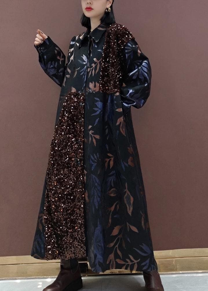 Natural Lapel Patchwork Spring Clothes Fashion Ideas Black Sequined Maxi Dress TCT21020301