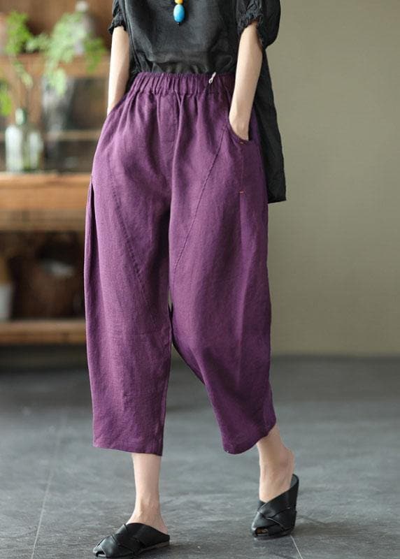 Natural Yellow Elastic Waist Summer Linen Harem Pants GK-LPTS210708