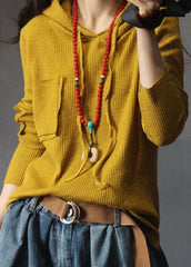 Natural Yellow hooded Casual Knit Fall Long sleeve Top GK-LTP211019