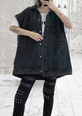 Natural black cotton clothes For Women short sleeve loose fall denim blouse AT-CTS190903