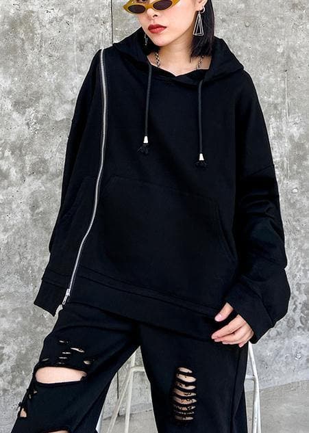 Natural hooded drawstring tunics for women Outfits black shirt AT-LTP200812