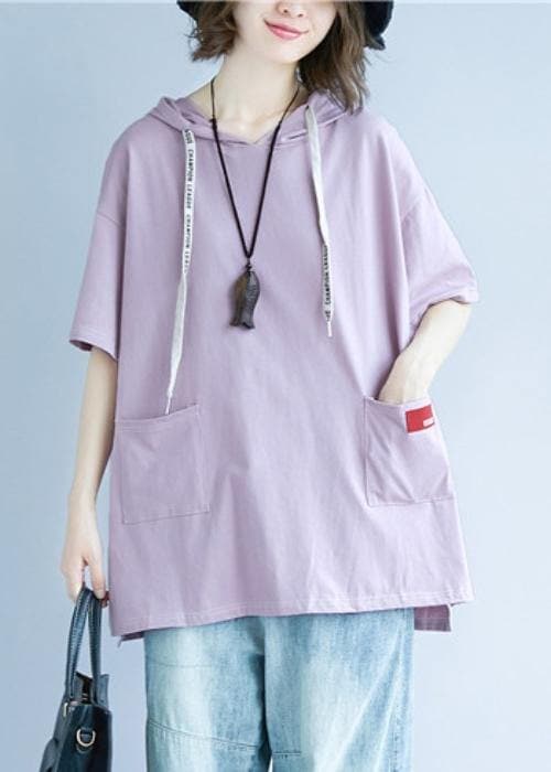 Natural hooded pockets cotton summer blouses for women Tutorials purple blouses STP200409