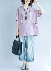 Natural hooded pockets cotton summer blouses for women Tutorials purple blouses STP200409