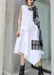 Natural o neck asymmetric Cotton white Dress summer AT-SDL190614