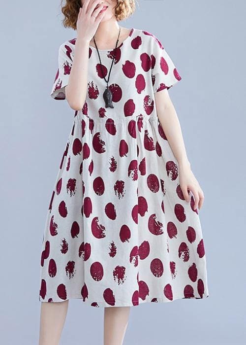 Natural o neck short sleeve Cotton quilting clothes Shape red dotted Dresses SDM200325