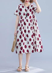 Natural o neck short sleeve Cotton quilting clothes Shape red dotted Dresses SDM200325