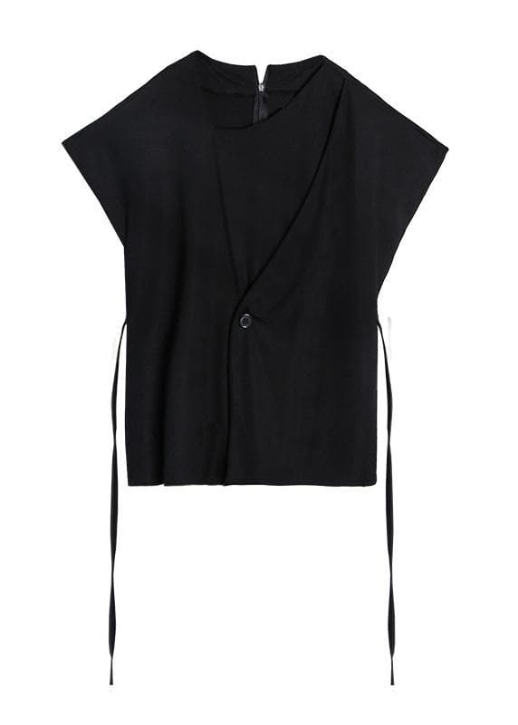 Natural o neck tie waist Blouse Neckline black shirt AT-STP200723