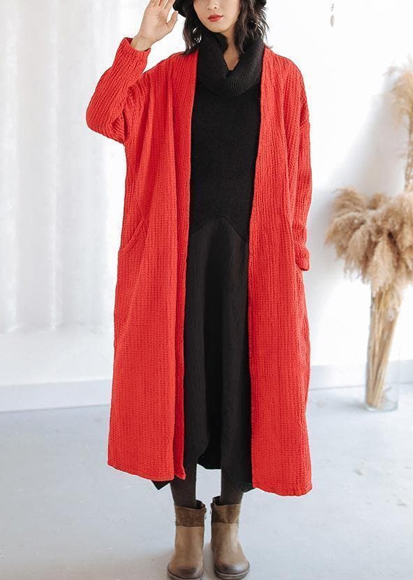 Natural red Plus Size trench coat Outfits pockets fall women coats TCT191209