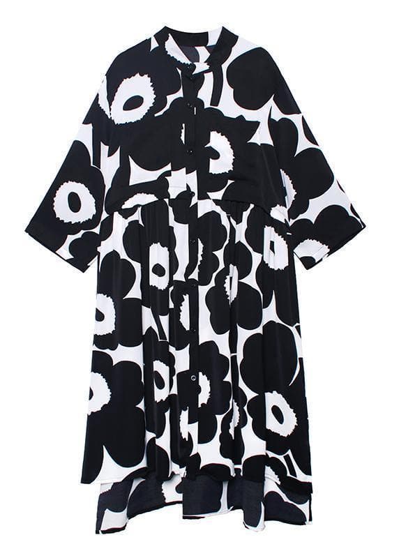 Natural stand collar asymmetric quilting dresses Inspiration black print Dresses AT-FDL200812