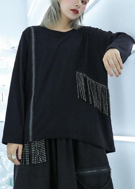 Natural tassel cotton clothes pattern black pullover fall AT-LTP190903