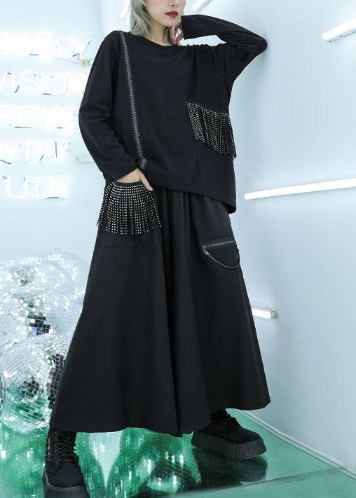 Natural tassel cotton clothes pattern black pullover fall AT-LTP190903