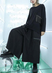 Natural tassel cotton clothes pattern black pullover fall AT-LTP190903