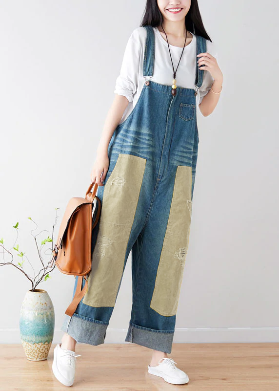 Natural Blue pockets Patchwork denim Jumpsuits Spring YSBS-JPTS220118