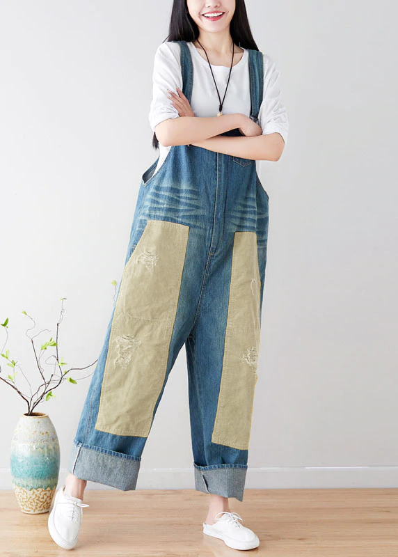 Natural Blue pockets Patchwork denim Jumpsuits Spring YSBS-JPTS220118