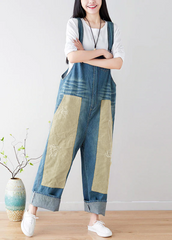 Natural Blue pockets Patchwork denim Jumpsuits Spring dylinoshop