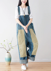 Natural Blue pockets Patchwork denim Jumpsuits Spring YSBS-JPTS220118