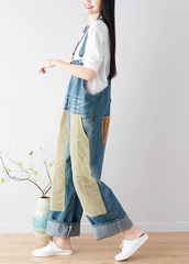 Natural Blue pockets Patchwork denim Jumpsuits Spring dylinoshop