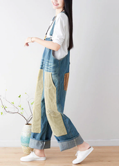 Natural Blue pockets Patchwork denim Jumpsuits Spring YSBS-JPTS220118