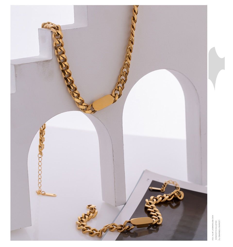 Necklace Bracelet Charm Jewelry Gold Chain Stainless Steel Charm Texture Collar YOS0337 Touchy Style