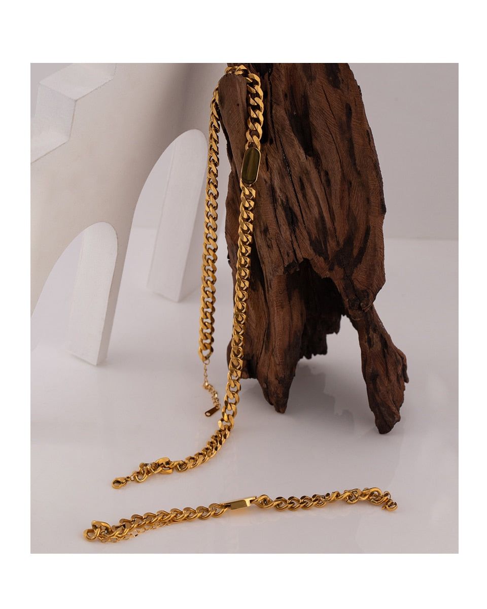 Necklace Bracelet Charm Jewelry Gold Chain Stainless Steel Charm Texture Collar YOS0337 Touchy Style