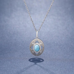 Necklace Charm Jewelry 2021 Trendy Classic 925 Sterling Silver Retro Oval Natural Precious Larimar Pendant Touchy Style