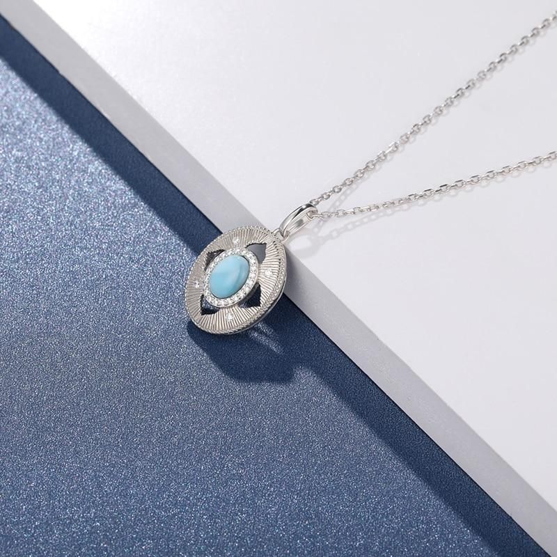 Necklace Charm Jewelry 2021 Trendy Classic 925 Sterling Silver Retro Oval Natural Precious Larimar Pendant Touchy Style