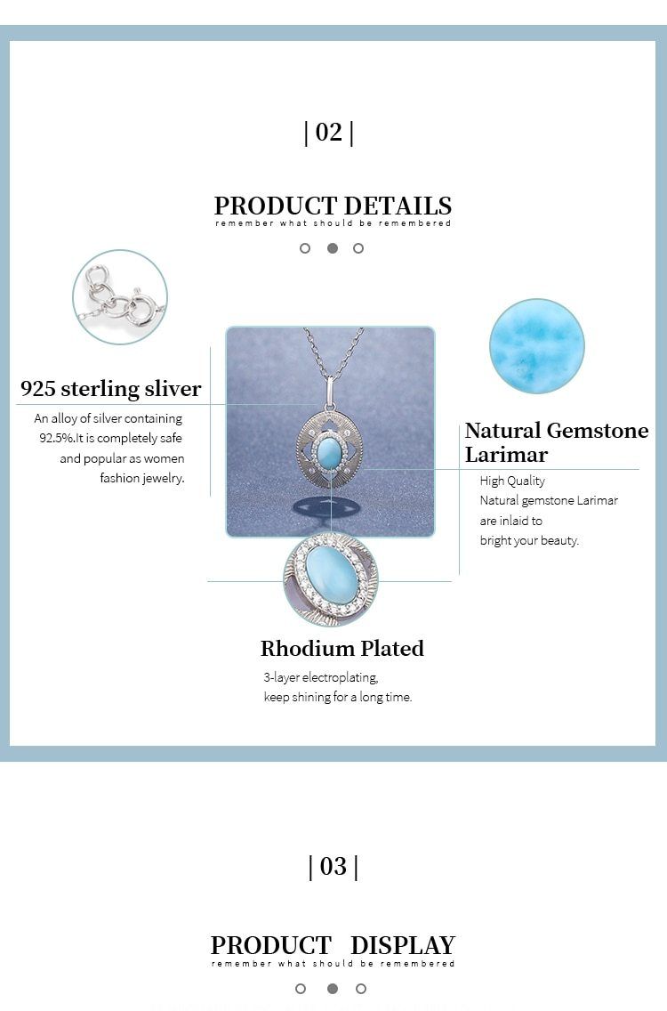 Necklace Charm Jewelry 2021 Trendy Classic 925 Sterling Silver Retro Oval Natural Precious Larimar Pendant Touchy Style