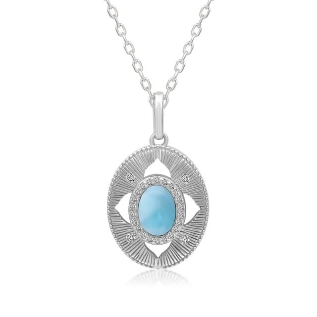 Necklace Charm Jewelry 2021 Trendy Classic 925 Sterling Silver Retro Oval Natural Precious Larimar Pendant Touchy Style