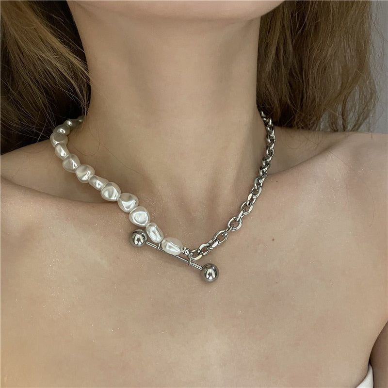 Necklace Charm Jewelry CJMOS33 Irregular Pearl Thick Chain Fashion Touchy Style