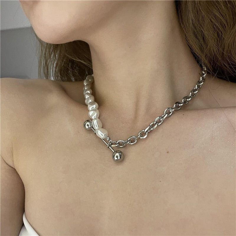 Necklace Charm Jewelry CJMOS33 Irregular Pearl Thick Chain Fashion Touchy Style