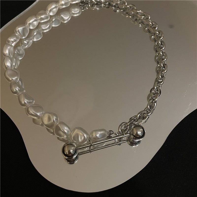 Necklace Charm Jewelry CJMOS33 Irregular Pearl Thick Chain Fashion Touchy Style