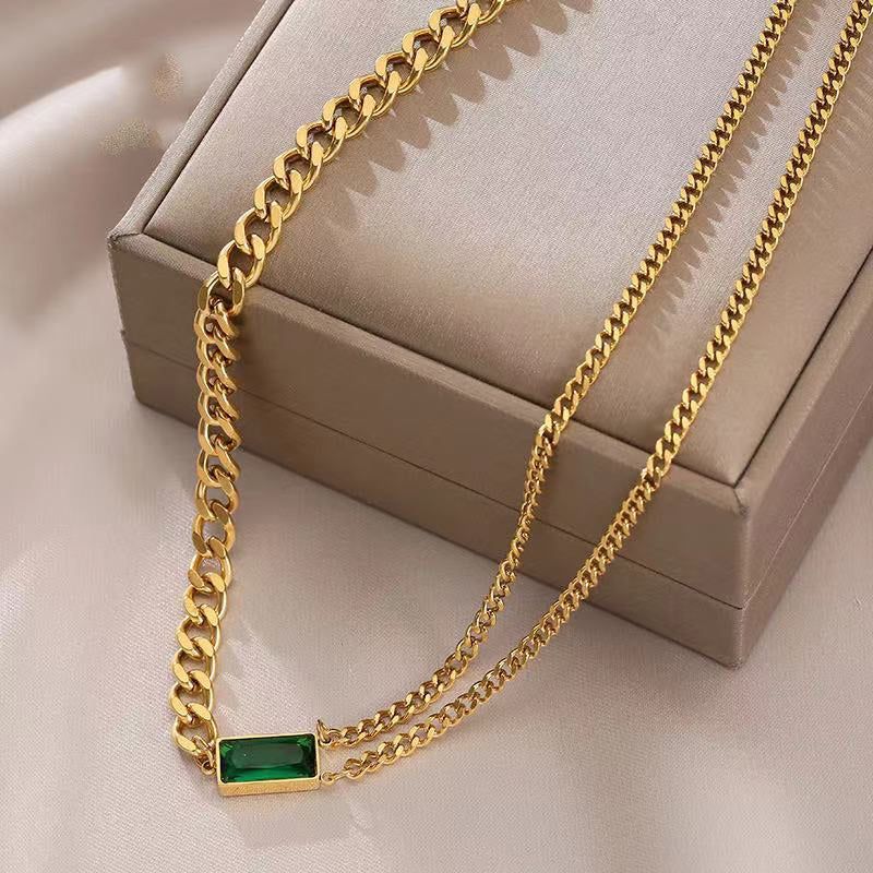 Necklaces Bracelets Charm Jewelry Set XYS1207 Stainless Steel Green Crystal Touchy Style