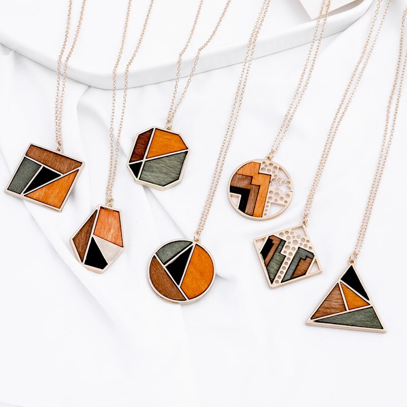 Necklaces Charm Jewelry Acrylic Wooden Geometric Fashion SMT260 Touchy Style