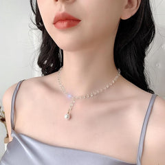 Necklaces Charm Jewelry Clear Crystal Simulated Pearl #ET507 Touchy Style