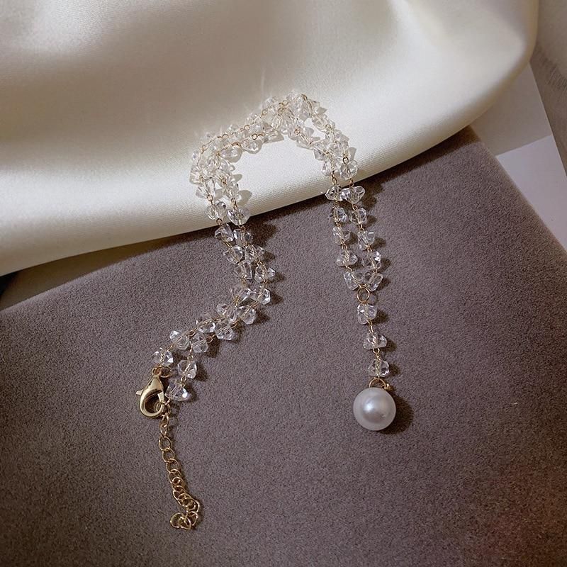 Necklaces Charm Jewelry Clear Crystal Simulated Pearl #ET507 Touchy Style