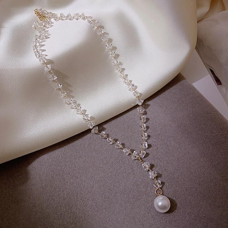 Necklaces Charm Jewelry Clear Crystal Simulated Pearl #ET507 Touchy Style