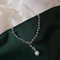 Necklaces Charm Jewelry Clear Crystal Simulated Pearl #ET507 Touchy Style